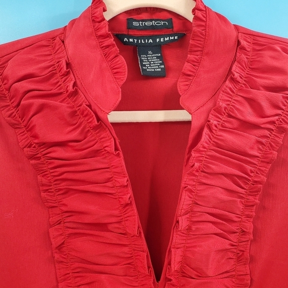 Stretch red ruffle blouse XL - Picture 6 of 13